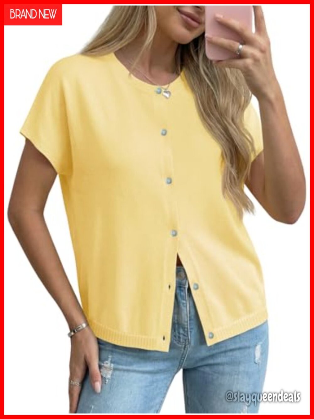 Womens Short Sleeve Cardigan Lightweight Knit Button Down Sweater Top